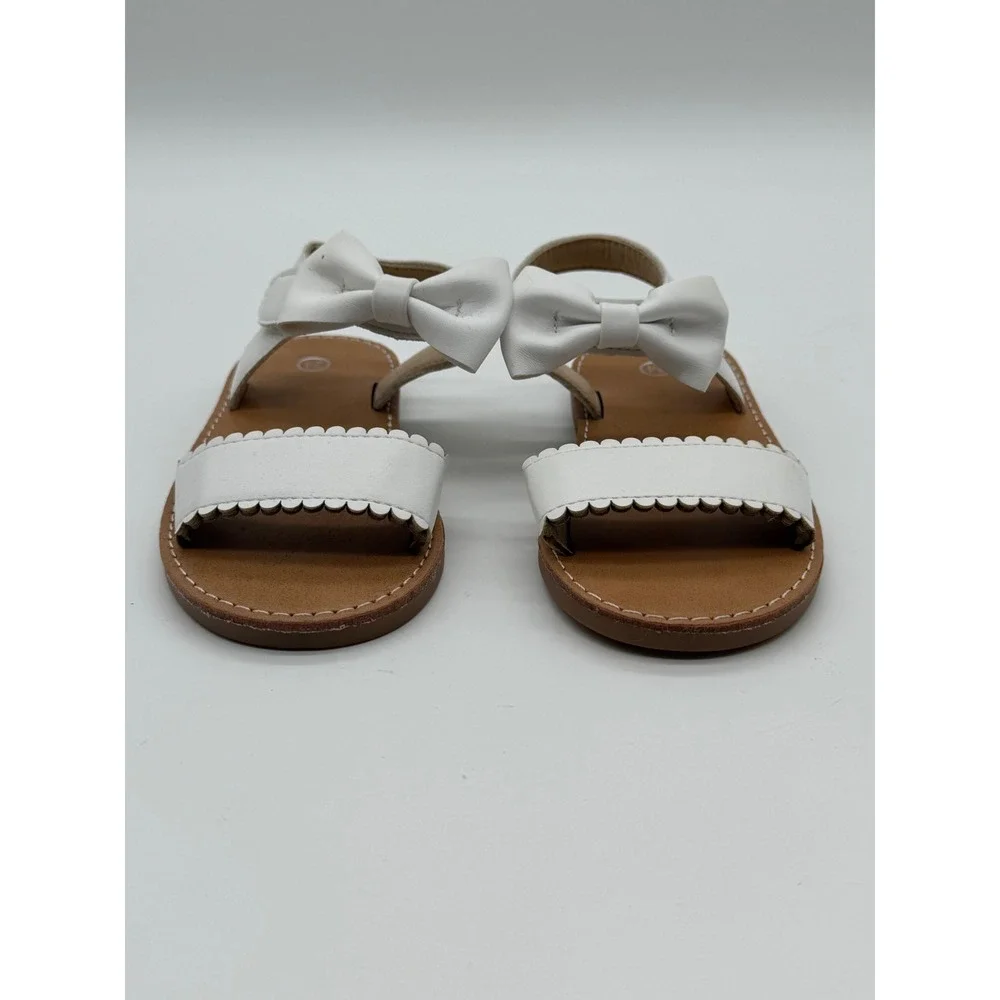 Toddler Girls White Scalloped Bow Ankle Strap Sandals Size 24 US 8